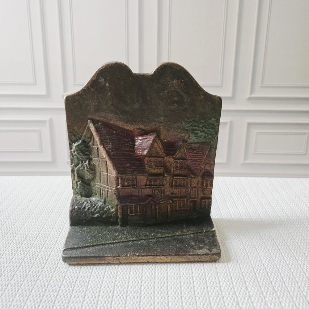 Antique Cast Iron BOOKENDS BOOK ENDS SHAKESPEARE'S House Building Home